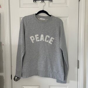 Sandro Womens Sweatshirt Gray PEACE Embroidered Pullover Size‎ XL EUC